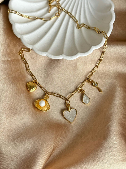 İnci Kabuğu Sedef Kalp Ataç Kolye