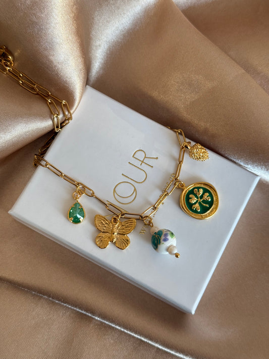 Yeşil Çiçek Porselen İnci Kolye