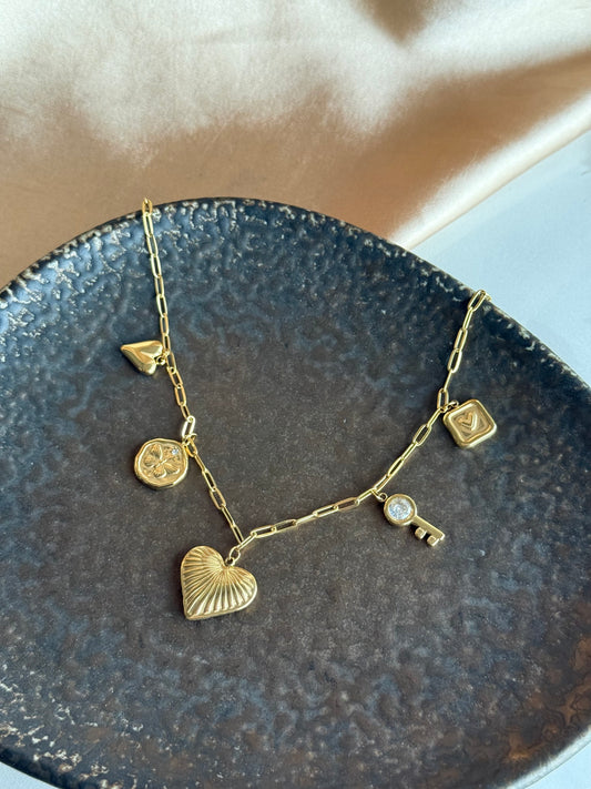 Çelik Kalp Anahtar Charm Kolye