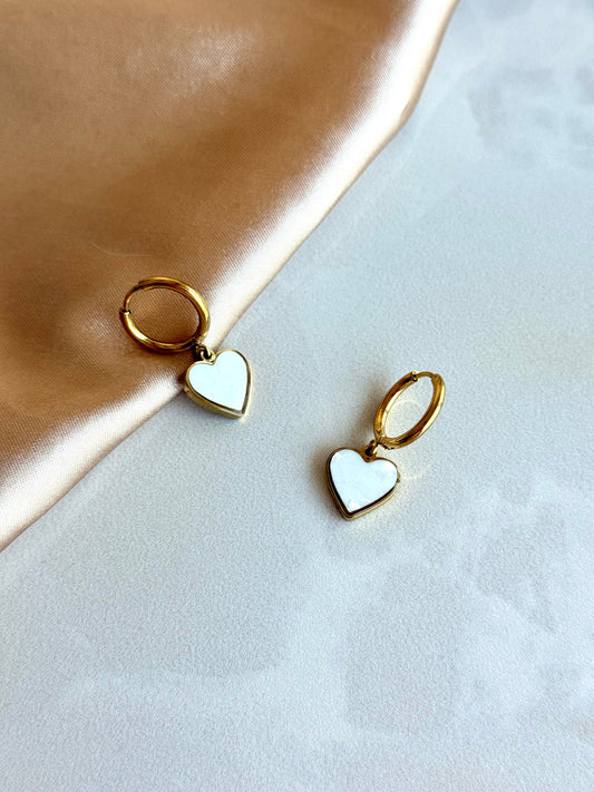 Çelik Sedefli Kalp Halka Küpe