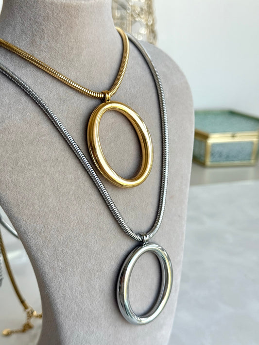 Çelik Büyük Halka Kolye