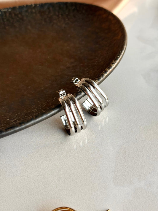 Çelik Üçlü Küpe Altın/Gümüş