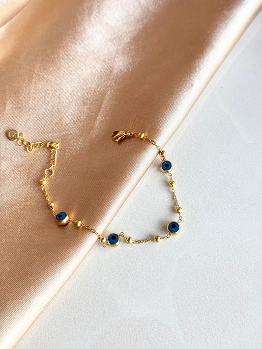 Çelik Çoklu Nazar Boncuklu Bileklik