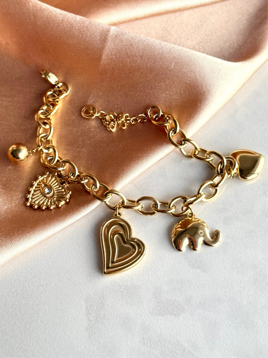 Çelik Kalp Fil Charm Bileklik