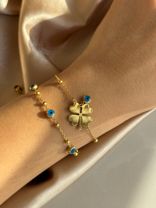 Çelik Nazar Boncuklu Yonca Bileklik