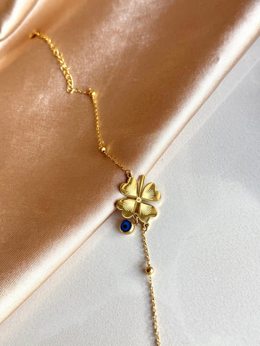 Çelik Nazar Boncuklu Yonca Bileklik