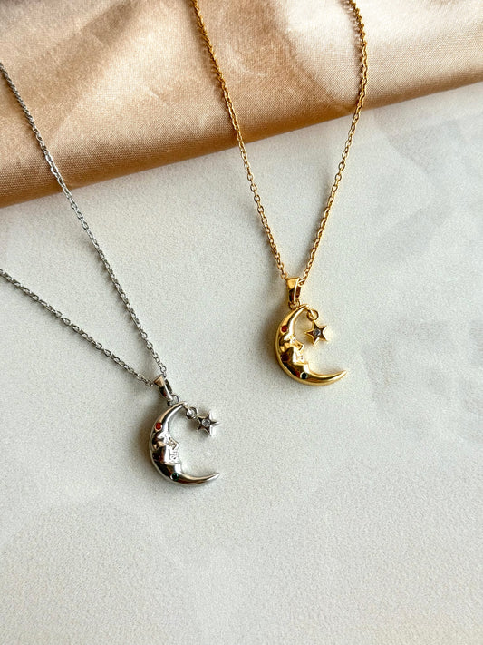 Hilal Yıldız Sallantılı Taşlı Kolye