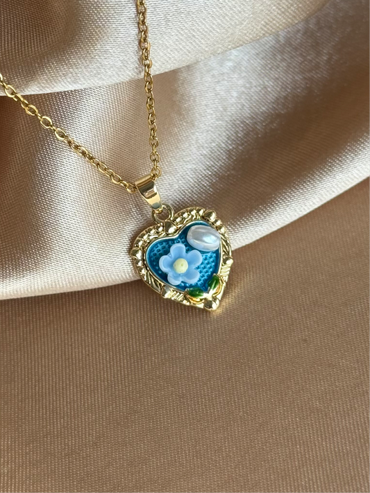 Mavi Kalp Flora Kolye