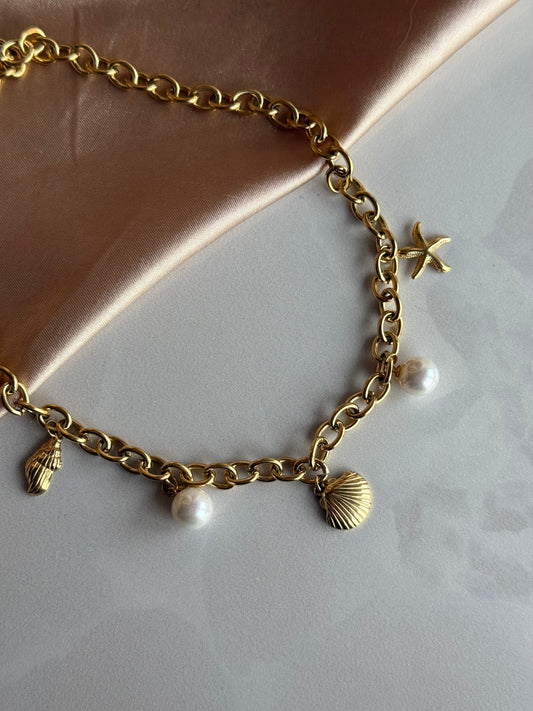 Çelik Deniz Kabuğu İnci Charm Kolye