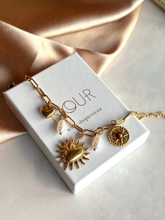 Çelik Kalp İnci Charm Bileklik