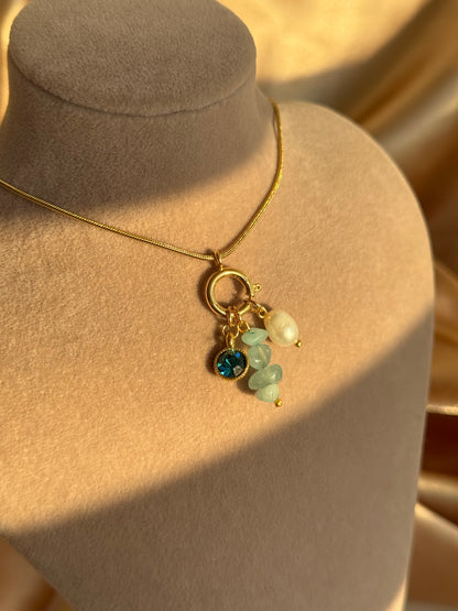 Aquamarine Pearl Charm Necklace