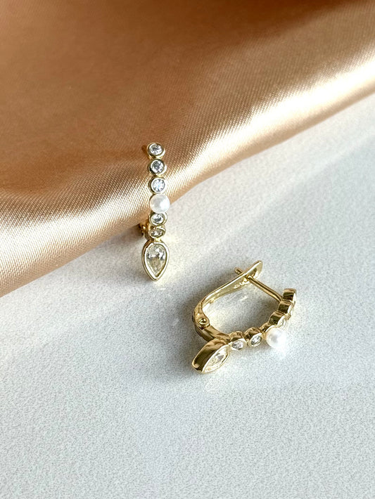 İncili Taşlı Küpe 14 Ayar Serisi