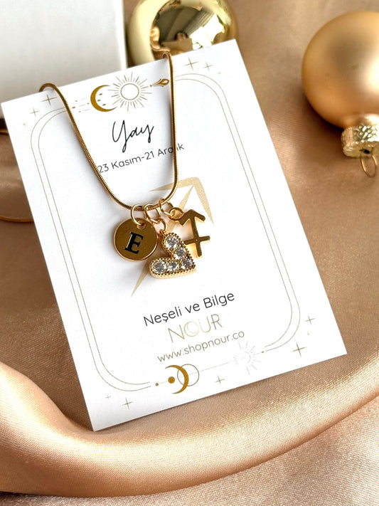 Burç Kalp Harf Kolye