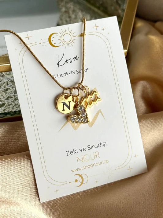 Burç Kalp Harf Kolye