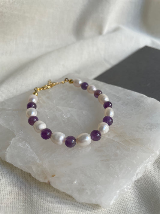 Ametist İnci Bileklik - El Yapımı Doğal Taş Bileklik