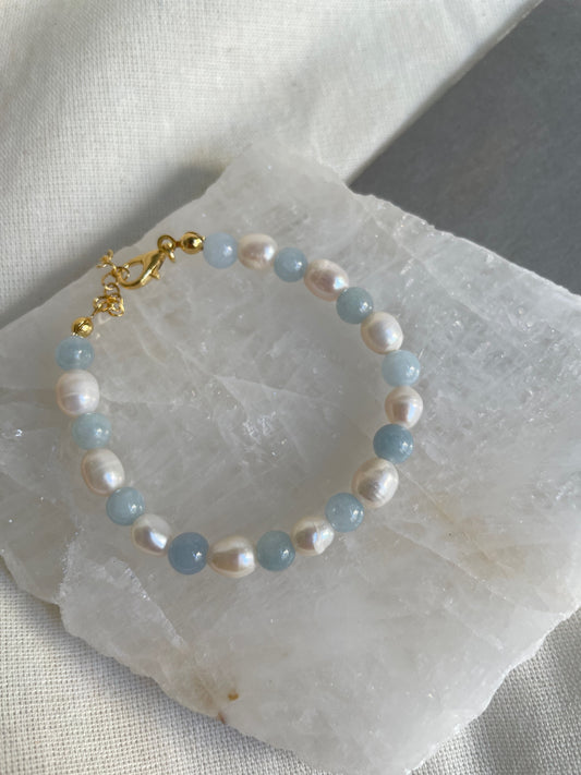 Akuamarin İnci Bileklik - Doğal Taş Bileklik