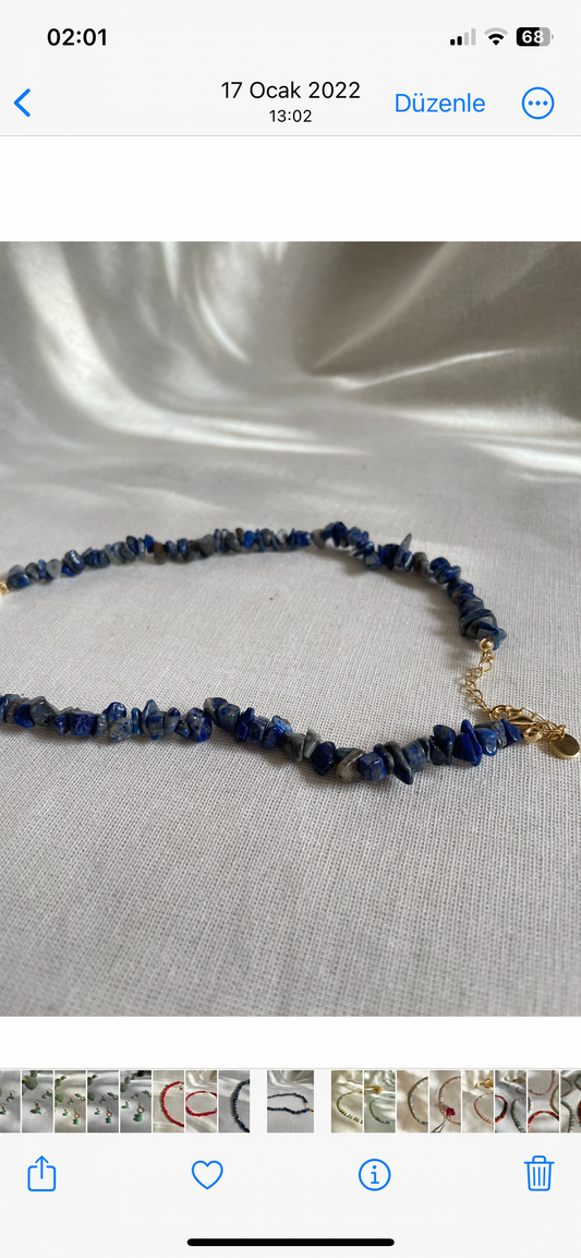 El Yapımı Lapis Lazuli Doğal Kırık Taş Kolye