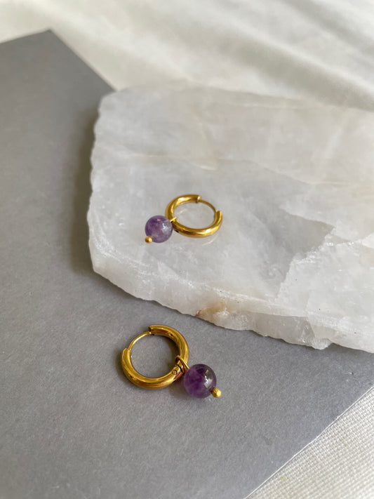 Ametist Mini Halka Küpe, Doğal Taş Küpe