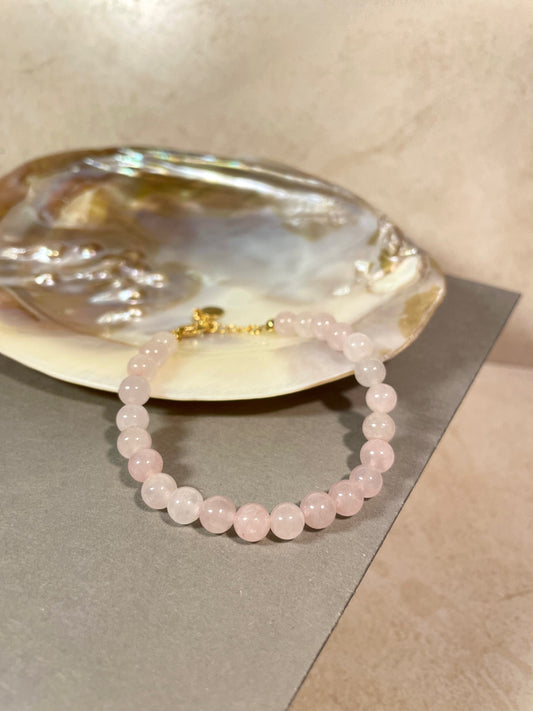 Pembe Kuvars Boncuk El Yapımı Doğal Taş Bileklik