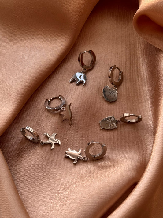 Doğa temalı küpe, çelik charmlı küpe seti, gümüş sembollü küpe, paslanmayan küpe setleri