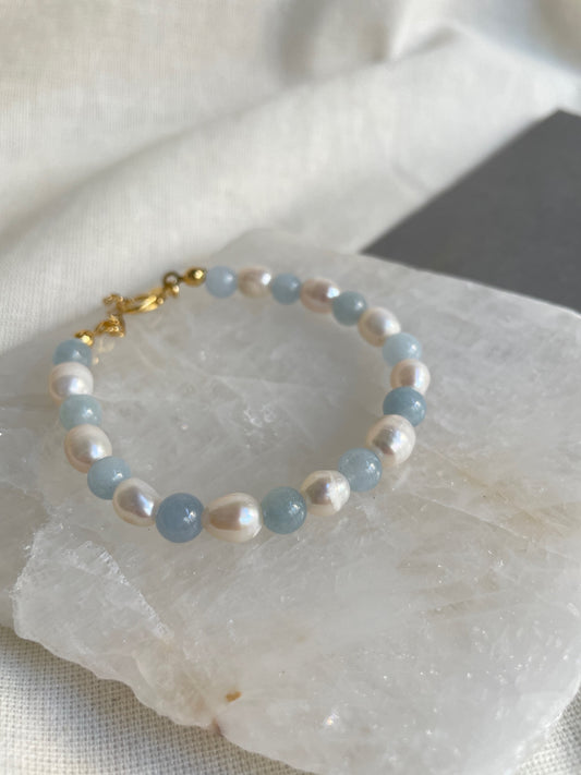 Akuamarin İnci Bileklik - Doğal Taş Bileklik