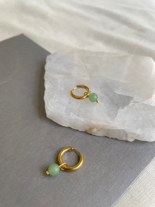 Aventurin Mini Halka Küpe, Doğal Taş Küpe | Nour Co.