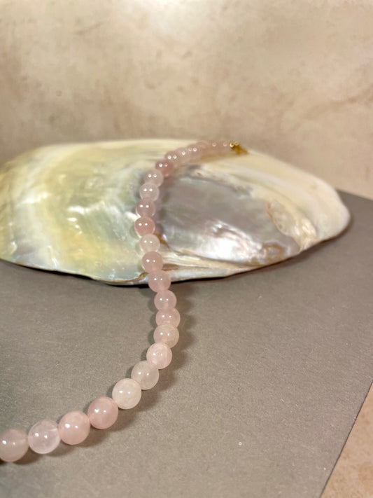 Pembe Kuvars Boncuk El Yapımı Doğal Taş Bileklik