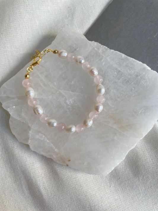 Pembe Kuvars İnci Bileklik - Gerçek İnci Bileklik