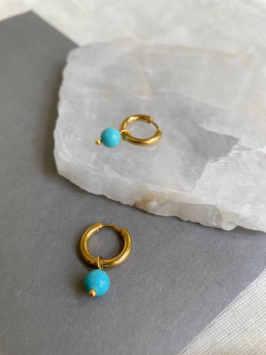 Turkuaz Mini Halka Küpe, Doğal Taş Küpe