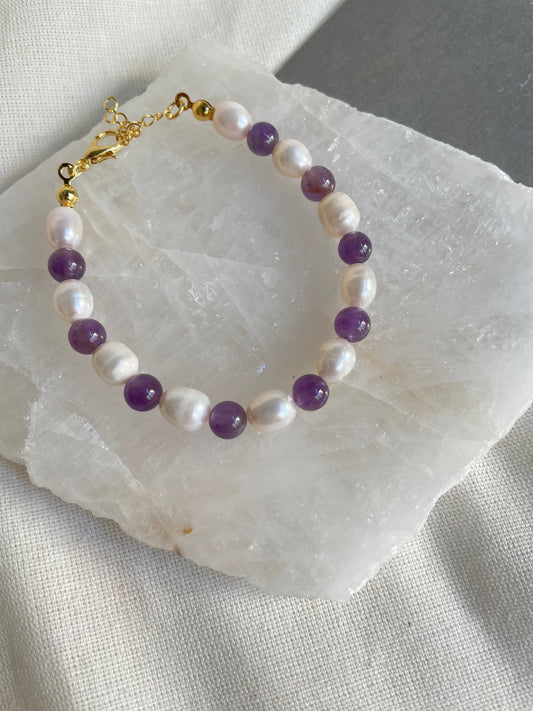 Ametist İnci Bileklik - El Yapımı Doğal Taş Bileklik