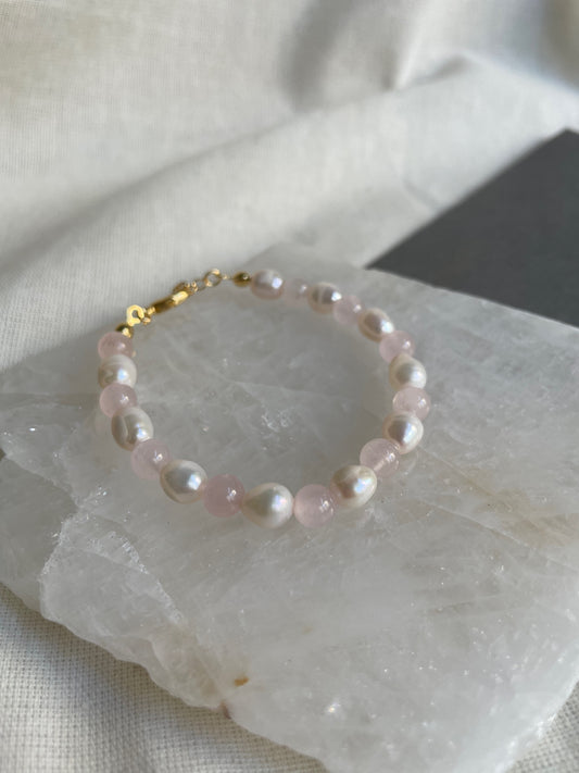 Pembe Kuvars İnci Bileklik - Gerçek İnci Bileklik