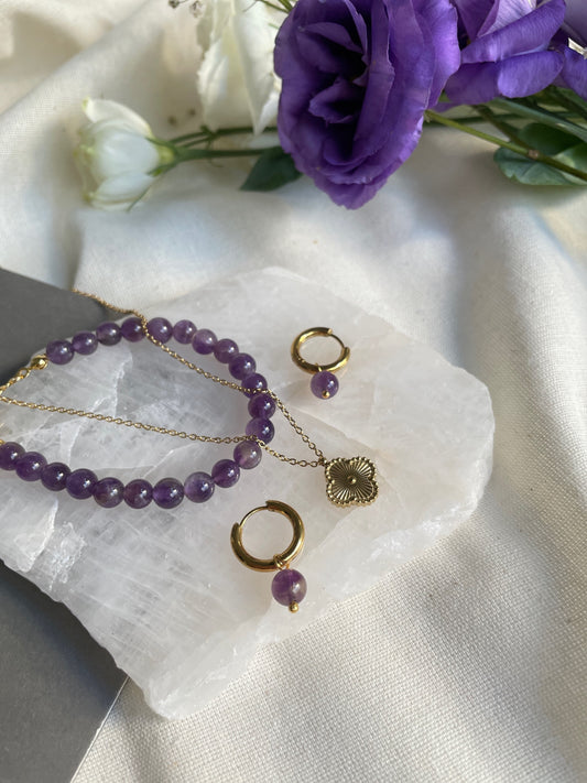 Ametist Mini Halka Küpe, Doğal Taş Küpe