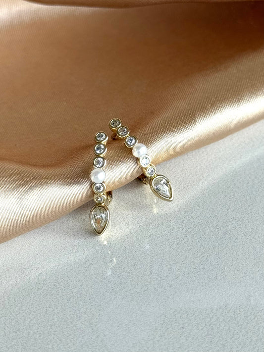 İncili Taşlı Küpe 14 Ayar Serisi