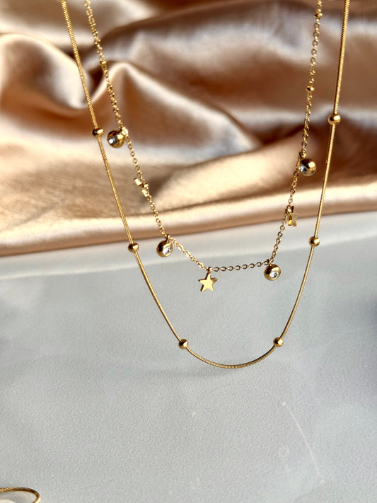 Çelik İki Zincirli Yıldız Kolye