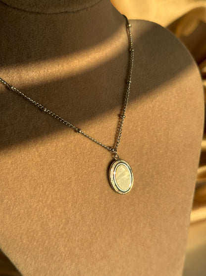 Steel Oval Mother of Pearl Necklace