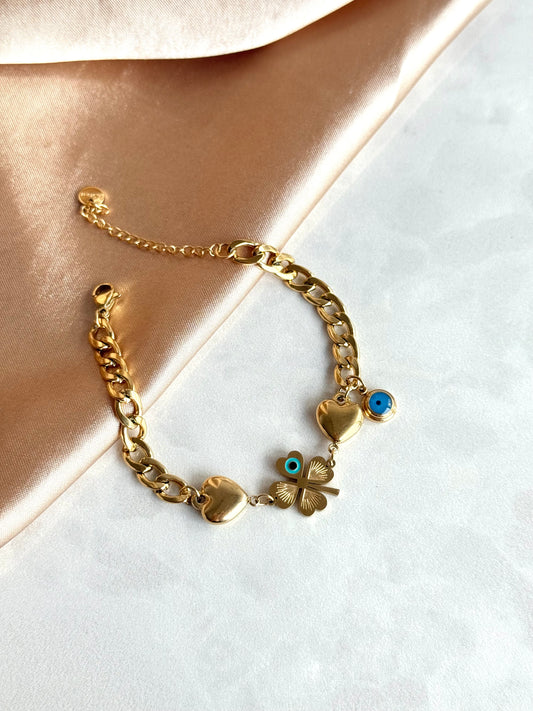 Çelik Yonca Kalp Bileklik