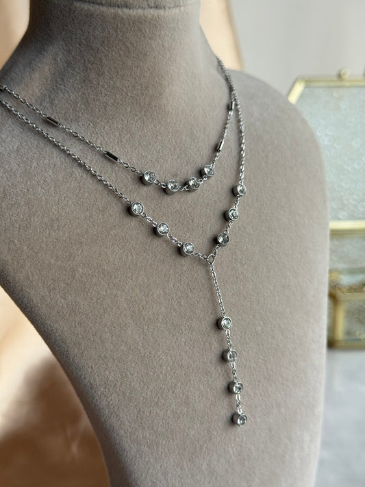 Çelik Gümüş İki Zincirli Y Kolye