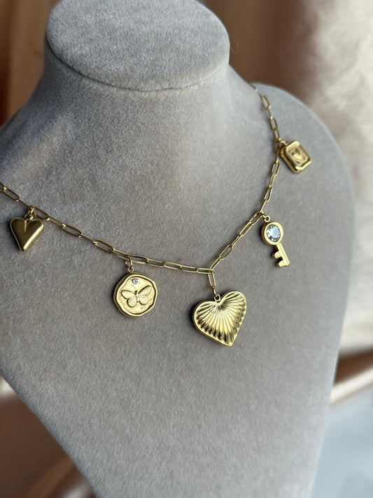 Çelik Kalp Anahtar Charm Kolye