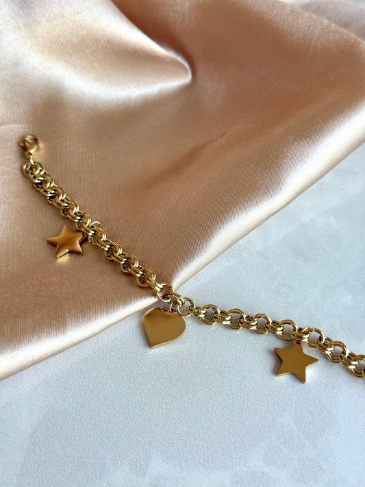 Çelik Kalp Yıldız Charm Bileklik