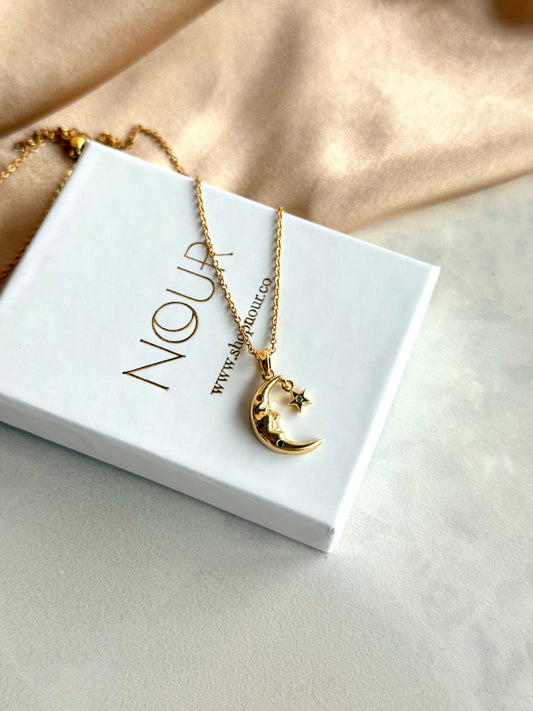 Hilal Yıldız Sallantılı Taşlı Kolye