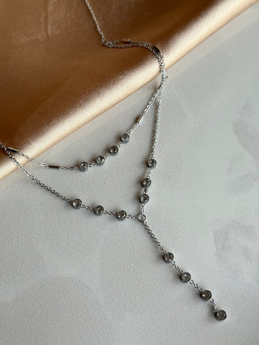 Çelik Gümüş İki Zincirli Y Kolye