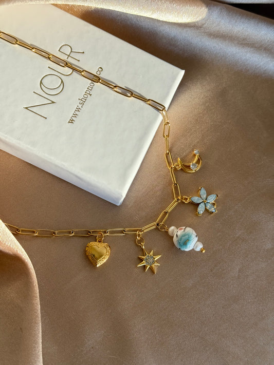 Su Yeşili Çiçek Porselen İnci Kolye