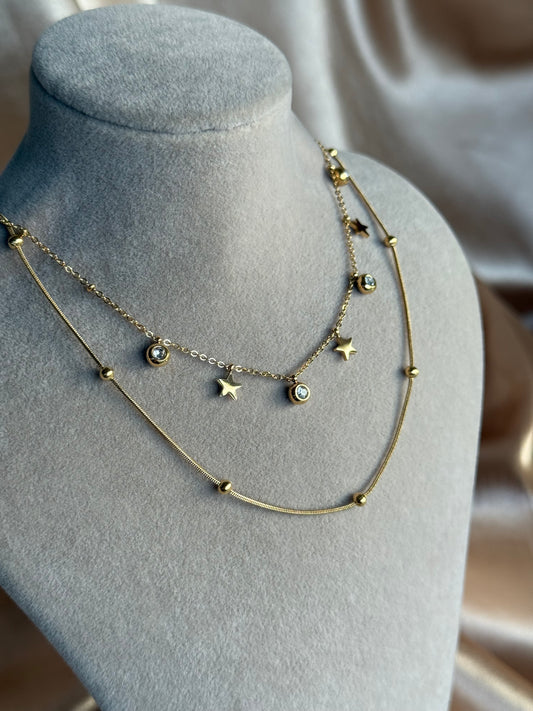 Çelik İki Zincirli Yıldız Kolye