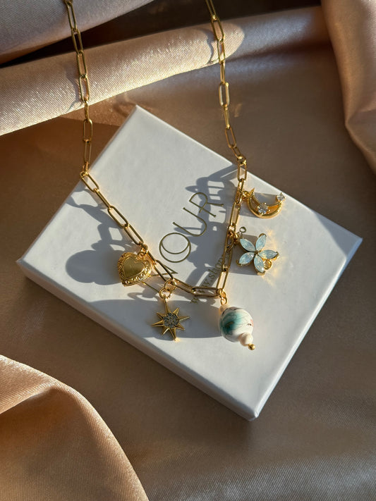 Su Yeşili Çiçek Porselen İnci Kolye