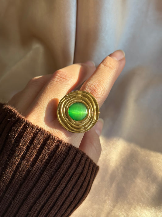 Çelik Yeşil Taşlı İri Yüzük