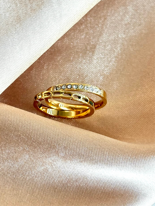 Çelik İkili Taşlı Yüzük