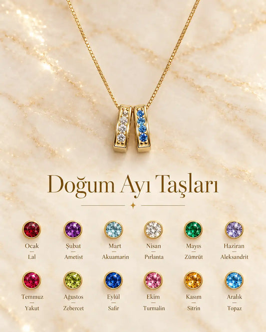 925 Gümüş | Çoklu Doğum Ayı Taşı Kolye
