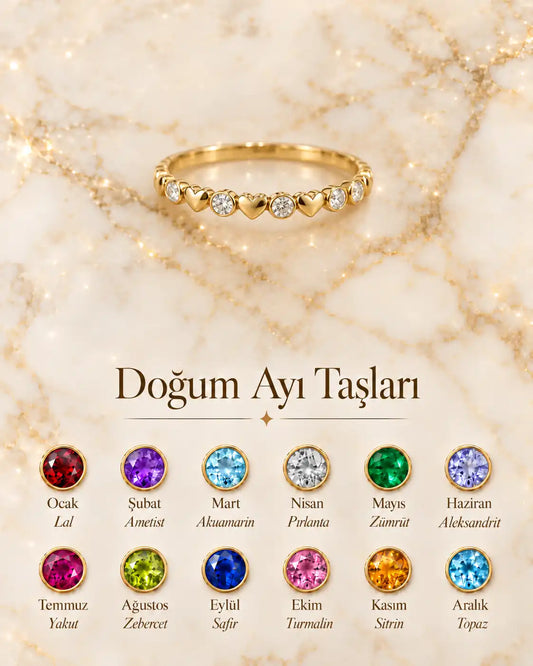 925 Gümüş | Kalp Doğum Ayı Taşlı Yüzük