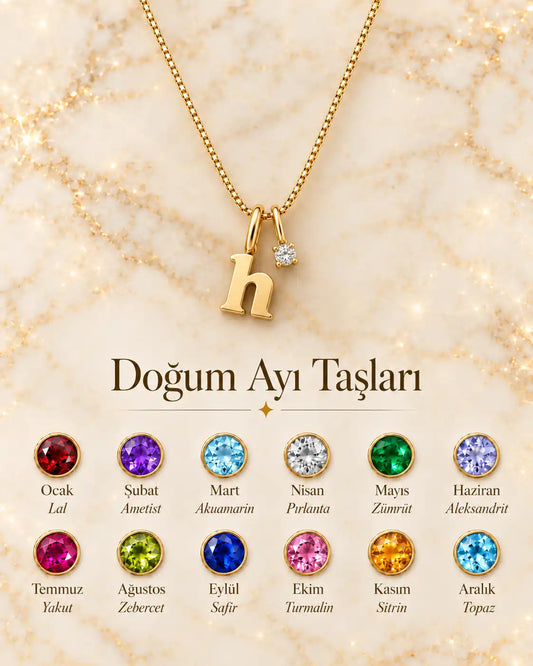 925 Gümüş | Mini Taşlı Doğum Ayı Harf Kolye