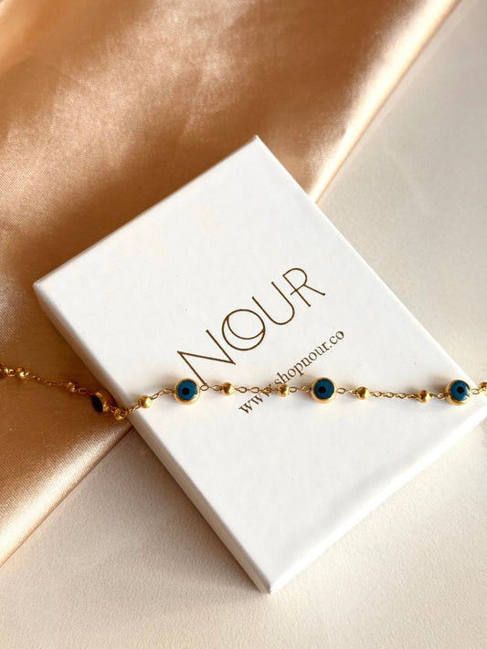 Çelik Çoklu Nazar Boncuklu Bileklik